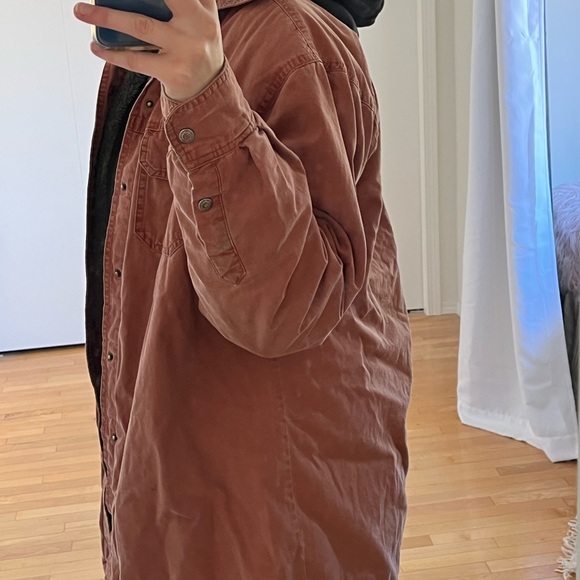 Wind River Brown/Orange Fuzzy Fall Shacket - Picture 2 of 8